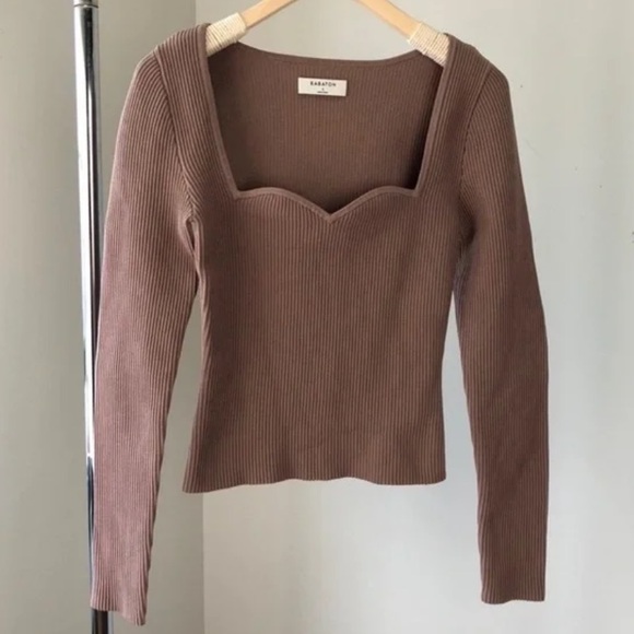 NWT- BABATON Sculpt Knit Sweetheart Longsleeve- LIMITED EDITION- deep taupe - Picture 3 of 6